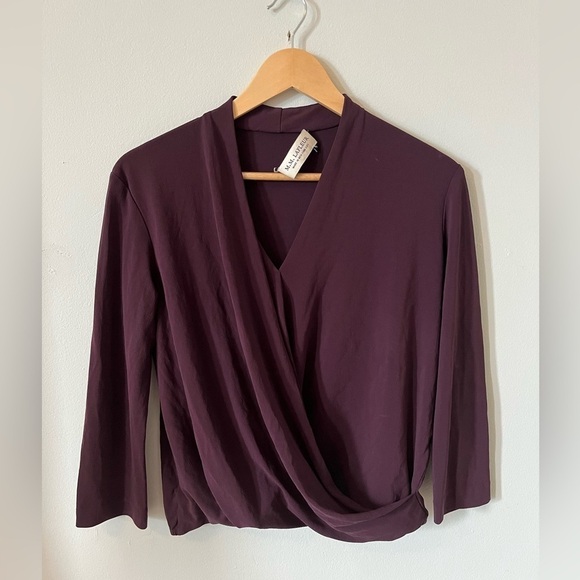MM Lafleur The Deneuve Blackberry V Neck Crossover Top Knit Crêpe Stretch Small - Picture 6 of 8